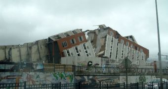 A severely damaged building in Concepcion shows the effects of the latest Chilean earthquake
