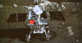 The Yutu rover on the lunar surface, as seen by cameras aboard the Chang'e-3 lunar lander
