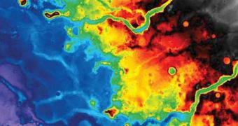 The map reveals sedimentary deposits that match what would be found as material gets washed downhill into standing bodies of water on Mars' southern hemisphere