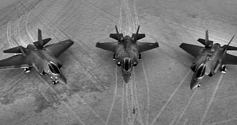 Three variants of F-35 fifth-generation fighter jets