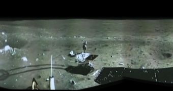 Snapshot from the panorama produced by the Chang'e-3 lunar lander just 7 hours after touching down on the Moon, on December 14, 2013