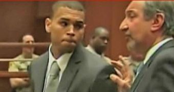 Chris Brown and attorney Mark Geragos in court a couple of hours ago