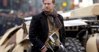 Director Chris Nolan on the set of “The Dark Knight Rises”