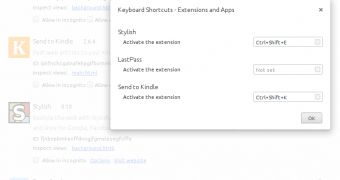 Keyboard shortcuts for extensions and apps
