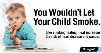One of PETA's anti-meat consumption ads features a child smoking a cigar