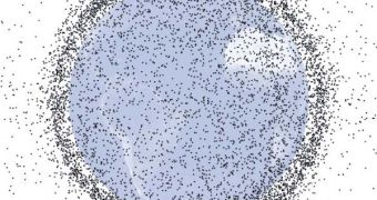 Each of the dots in this image represents one large piece of debris, at least 4 inches (10 cm) in diameter