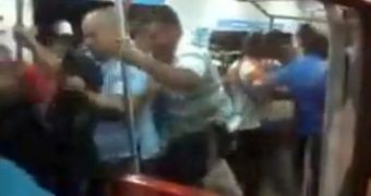 Passengers cram in a subway car in Venezuela