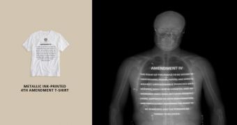 4th Amendment Wear: clothing line with metallic ink that makes message visible in TSA scanners
