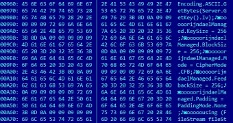 CoinVault memory dump showing encryption algorithm and block cipher