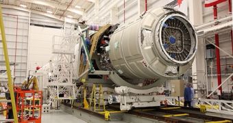 The Cygnus capsule being mated to its Antares delivery system, on December 10, 2013