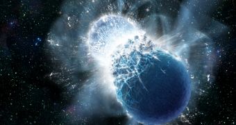 Artist's rendition of two colliding dead stars