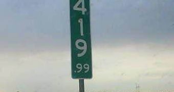 The newly modified sign replacing "Mile 420"