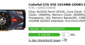 Colorful GeForce GTS 450 Already Listed in Europe