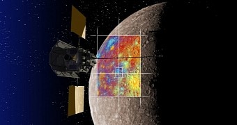 Artist's depiction of the MESSENGER probe and Mercury