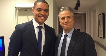 Trevor Noah and Jon Stewart backstage at the Daily Show