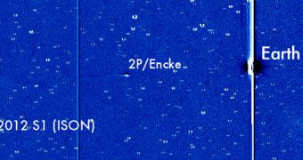 Comets ISON and Encke appear together in this image from the NASA STEREO-A spacecraft