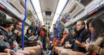 Commuters dress down for No Pants on the Subway day in London