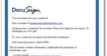 “Confidential Message to All Employees” Apparently Sent via DocuSign Carries Malware