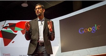 Google's Sundar Pichai speaking at MWC 2015