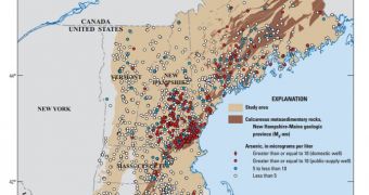 Spatial distribution of arsenic concentrations in water samples collected from domestic and public-supply wells in New England crystalline rock aquifers, 1995–2007