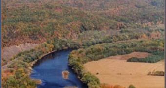Delaware River above Walpack Bend, where it leaves the buried valley eroded from Marcellus Shale bedrock