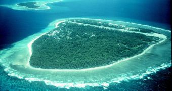 Coral reefs surrounding small atolls in the Pacific Ocean