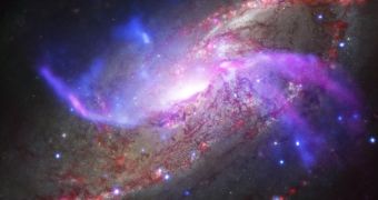Cosmic fireworks are now taking place in a nearby galaxy dubbed Messier 106