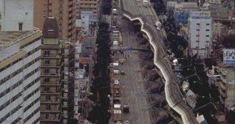 Hanshin expressway collapsed on January 17, 1995, during the 6.9 earthquake that hit Kobe, Japan