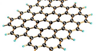 Rendition of a 2D sheet of graphene, showing its hexagonal, honeycomb-like structure