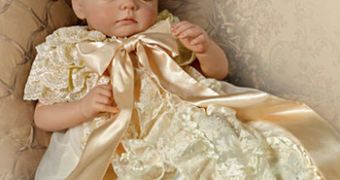 The doll is a porcelain replica of the royal baby