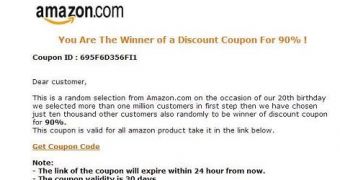 Fake message claiming to deliver Amazon discount coupon