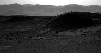 A bright spot can be seen in this Curiosity April 3 Navcam image, towards the upper left-hand side of the phtoo