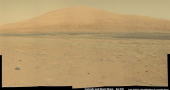 Mount Sharp in the distance as seen by Curiosity at the beginning of August