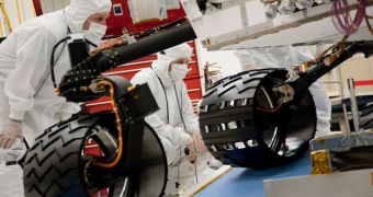 The MSL is seen here undergoing mobility tests at the JPL