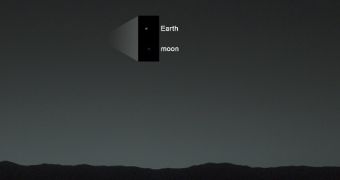 Earth and the Moon, as seen from the surface of Mars