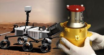 Artist's rendition of the MSL (left) and the RAD radiation detector that will assess the surface of the Red Planet