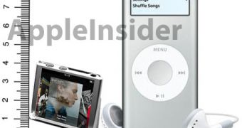 A rendering of Apple's anticipated iPod nano next to the existing second-generation model