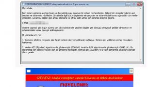 Ransomware designed to target users in Turkey (top) and Hungary (bottom) - click to see full