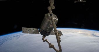 OSC's Cygnus capsule on January 12, 2014, after being grappled via the ISS' Canadarm-2 robotic arm