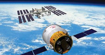 An artist's rendering of Cygnus in space, on its way to the ISS