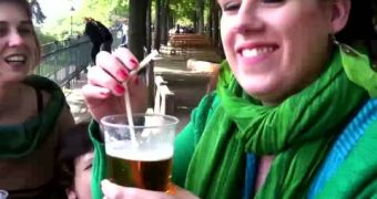 Video shows woman drinking beer through her ear