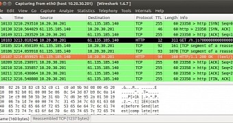 Orange line shows packet received from MitM device