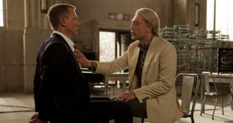 James Bond (Craig) and Silva (Bardem) get touchy-feely in “Skyfall”