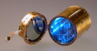 This is the BGO scintillator crystal (right, blue) and germanium disc (left)