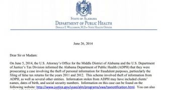 ADPH letter to potentially affected individuals
