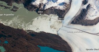 The Upsala glacier in Patagonia retreated some 3 kilometers (2 miles) since 2012