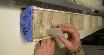 Scientists sampling a deep-sea sediment core