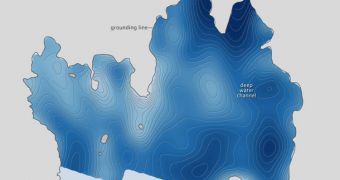 This image shows deepwater bathymetry under Pine Island Glacier, in Antarctica