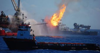 The Deepwater Horizon oil spill site, during emergency response operations