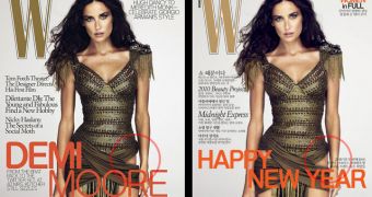 Two apparently different versions of the same issue of W magazine with Demi Moore
